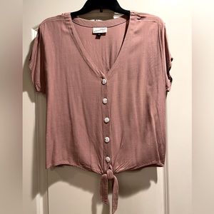 Universal Thread Mauve Pink V Neck Button Tie Top